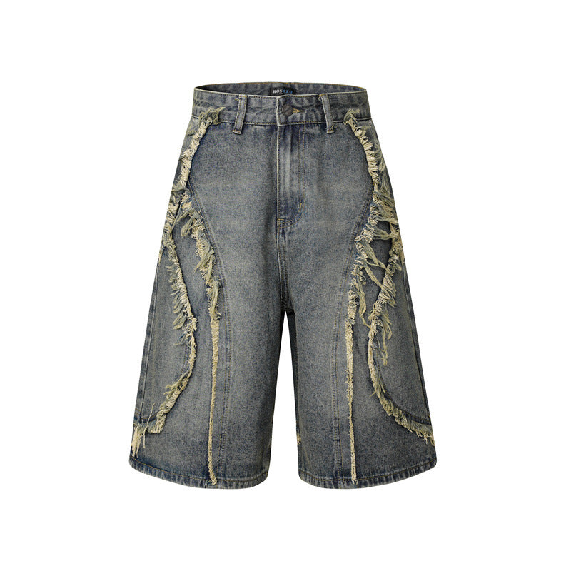 High-Street Nostalgic Washed Straight-Leg Sophisticated Casual Short Denim Jeans