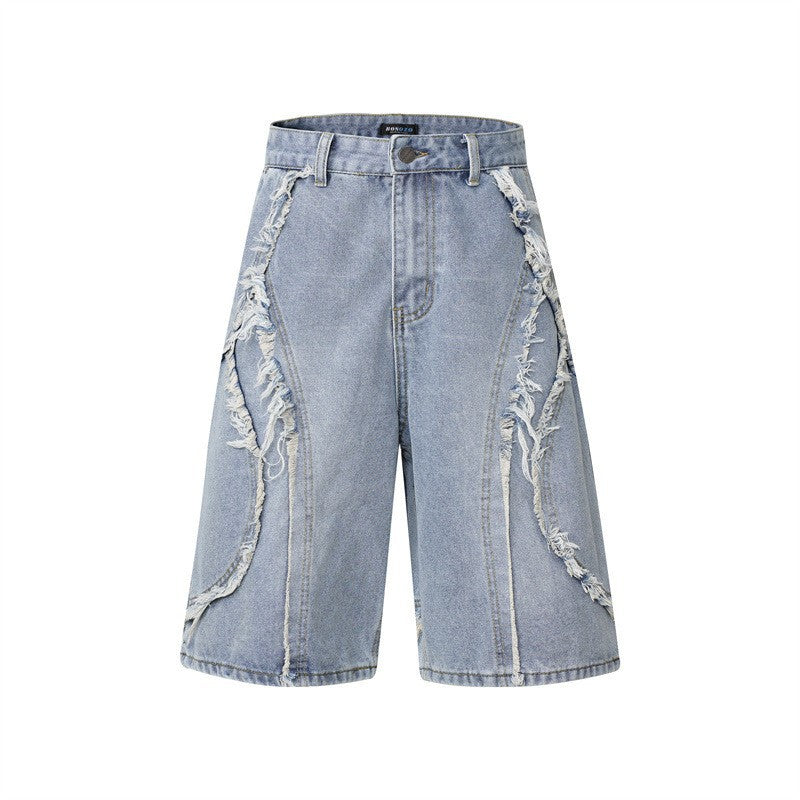 High-Street Nostalgic Washed Straight-Leg Sophisticated Casual Short Denim Jeans
