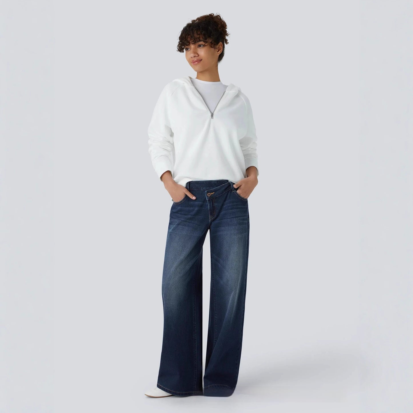 Women's Asymmetric Low-rise Loose-fit Denim Jeans