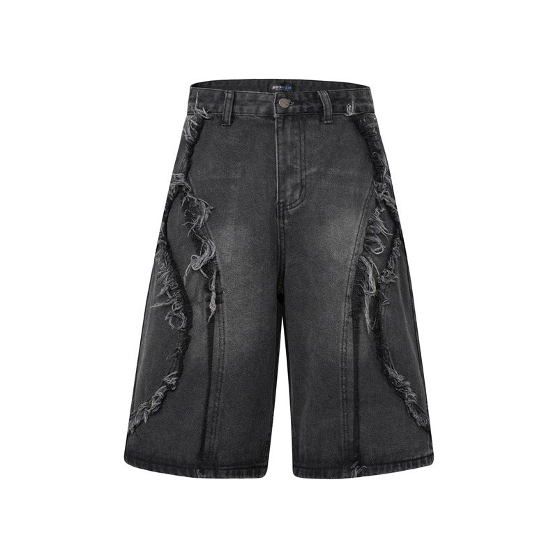 High-Street Nostalgic Washed Straight-Leg Sophisticated Casual Short Denim Jeans