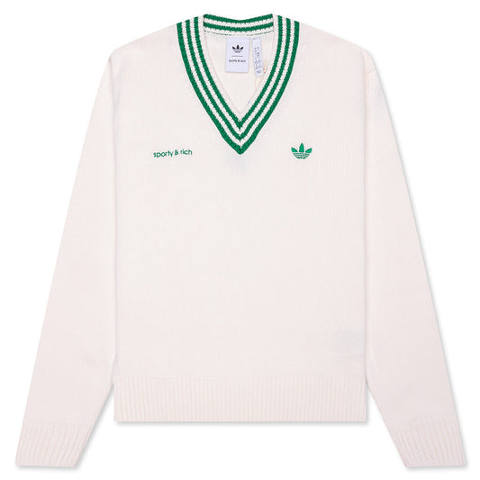Women's Adidas x Sporty & Rich V-Neck Sweater - Off White/Night Navy