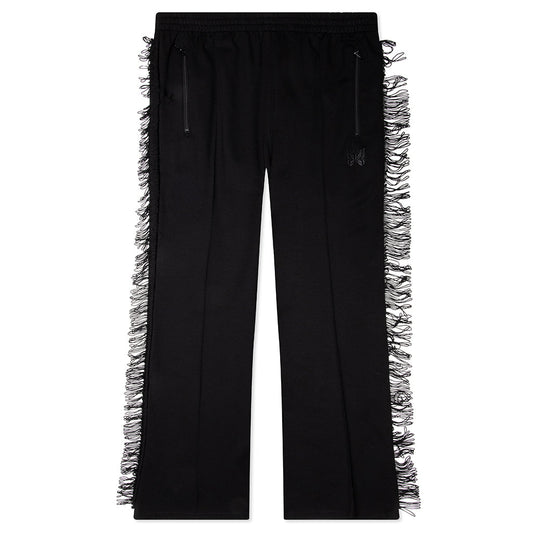Rayon Jersey Fringe Boot-Cut Track Pant - Black