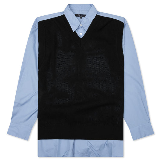 Mixed Material Shirt - Sax/Navy