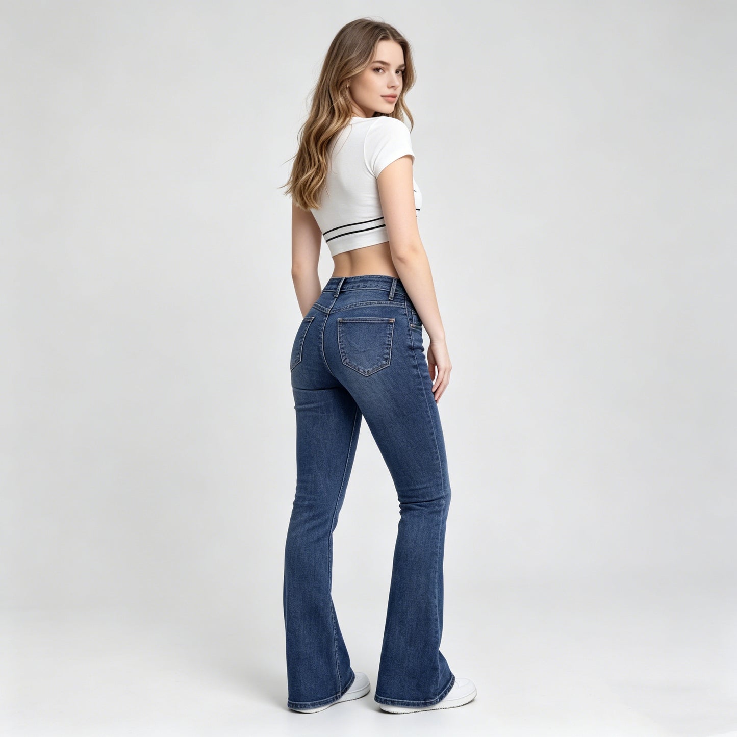 Women's Blue Slightly Wide Leg Stretch Jeans