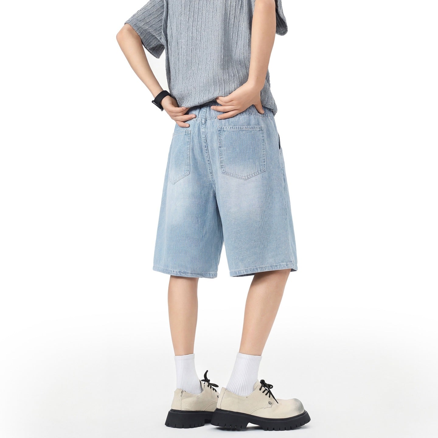 Mens Stretch Waist Lyocell Ice Silk Denim Shorts