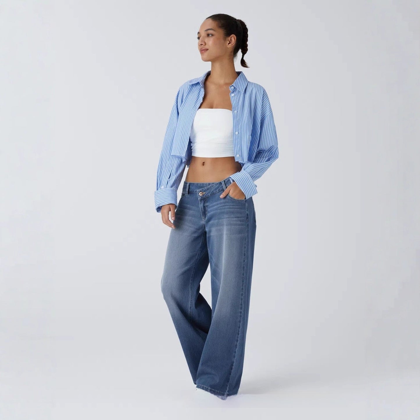 Women's Asymmetric Low-rise Loose-fit Denim Jeans